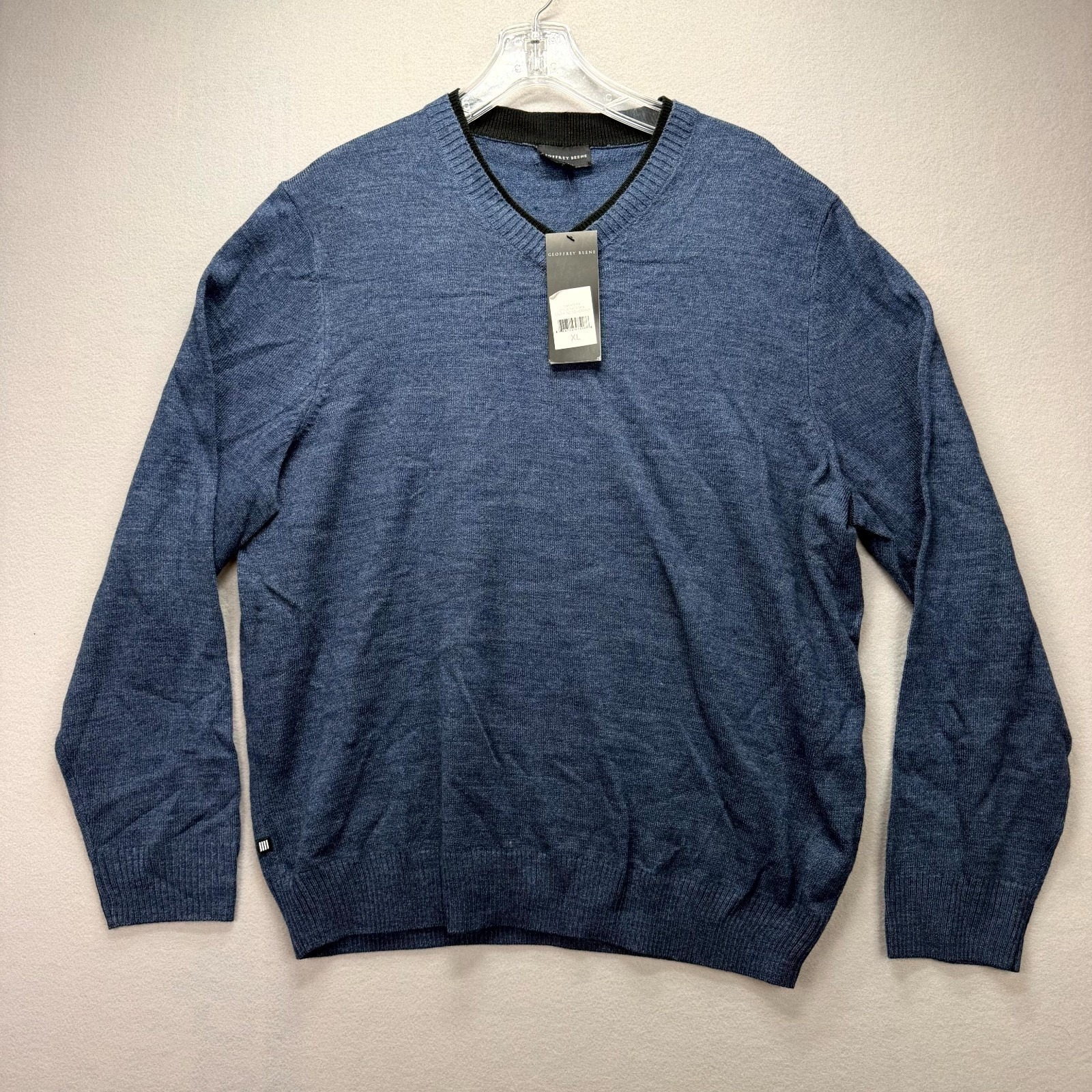 Geoffrey Beene Sweater Mens Xl Indigo Heather Chunky Knit Long Sleeve V Neck